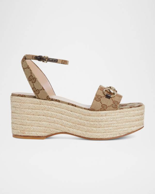 Lady Horsebit GG Platform Espadrille Sandals